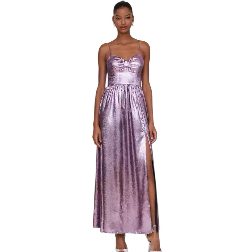 AVEC LES FILLES Metallic Foiled Sleeveless Maxi Dress Purple Size 14